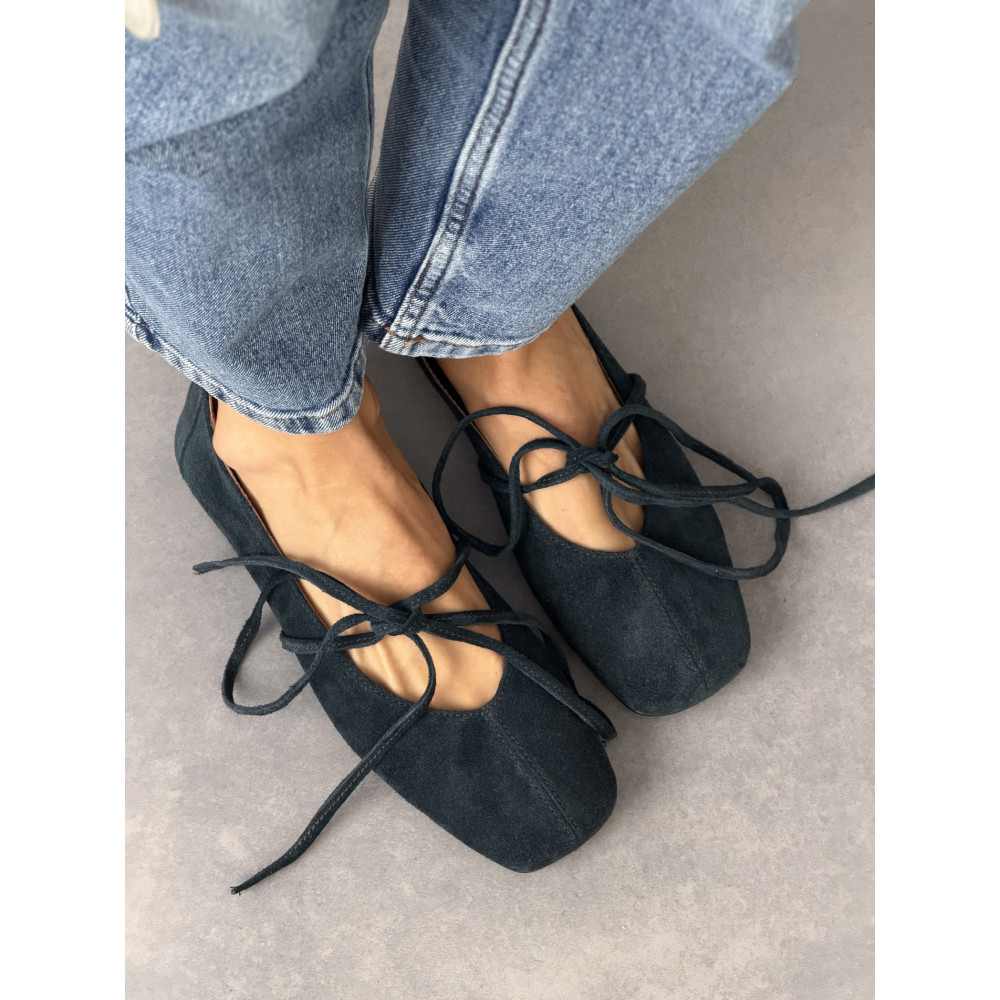 Балетки NikArt з квадратним носиком замшеві зелені малахіт, натуральна шкіра, Україна