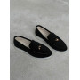 Жіночі лофери замшеві чорного кольору з натуральним шкіряним підкладом