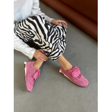 Преміальні замшеві кеди Olli Shoes рожеві з перфорованим квітковим візерунком