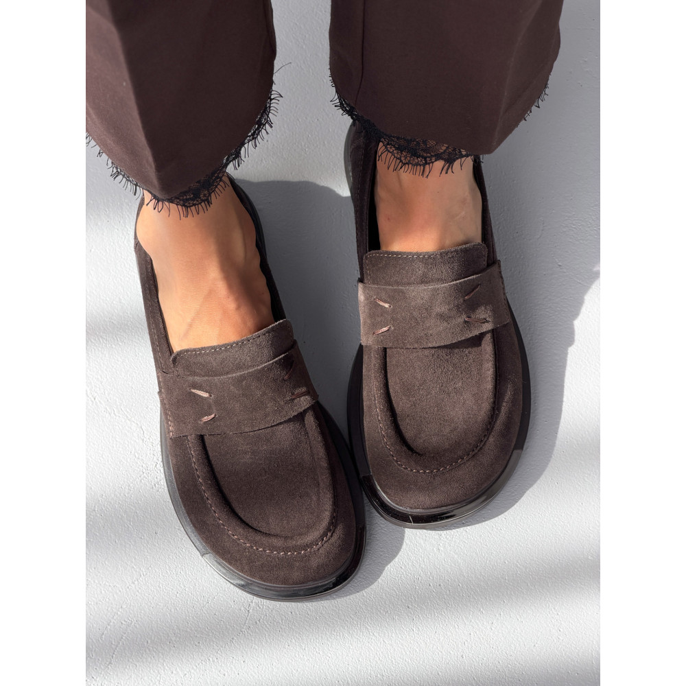 Лофери ™️ Olli Shoes з натуральних матеріалів замшеві коричневі