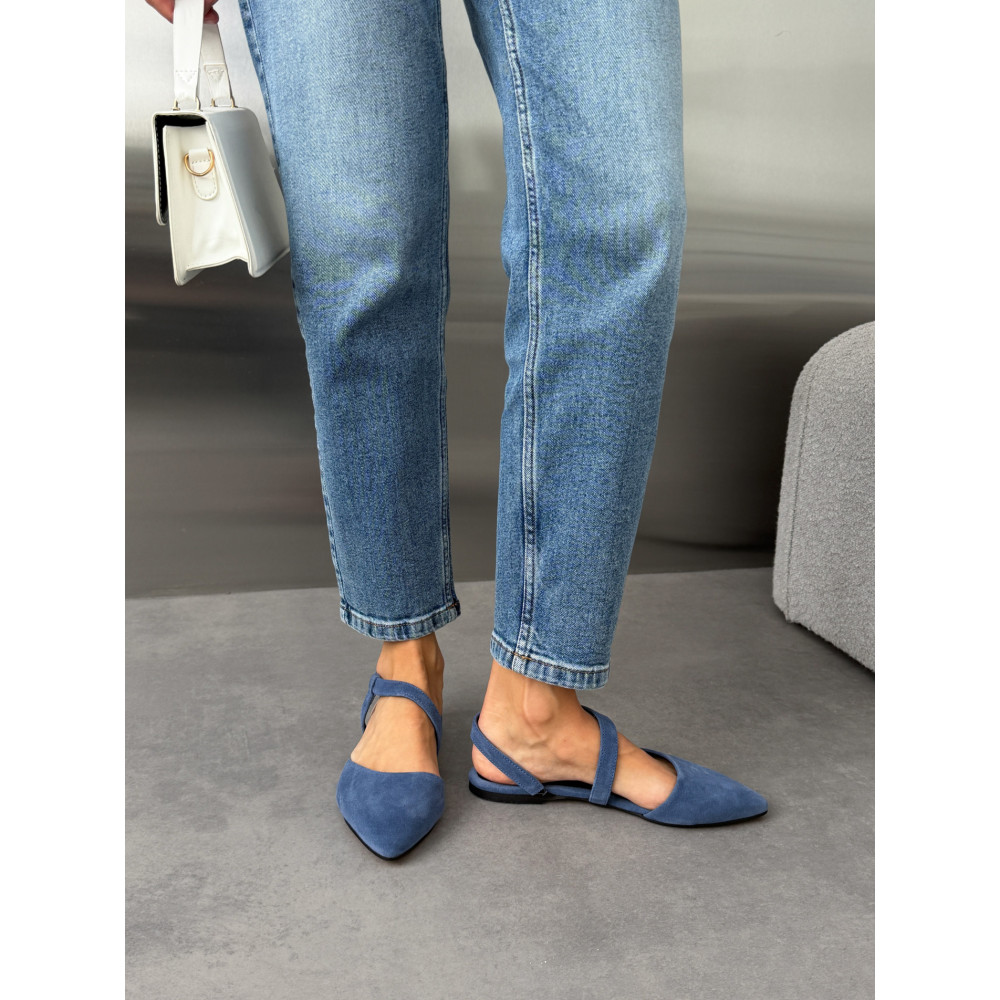 Сучасні гостроносі босоніжки тм NikAr замшеві сині для вузької ноги