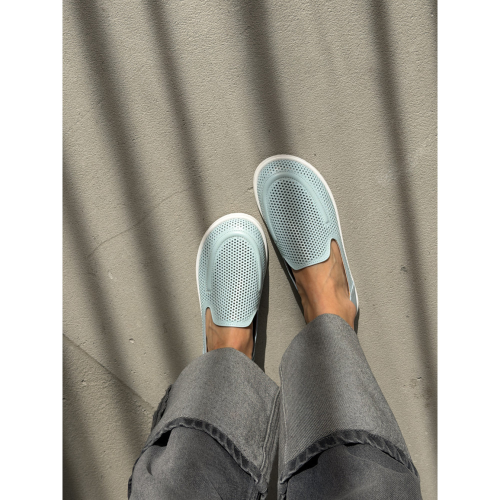 Лофери barefoot NikArt шкіряні блакитного кольору з перфорацією та термогумовою підошвою