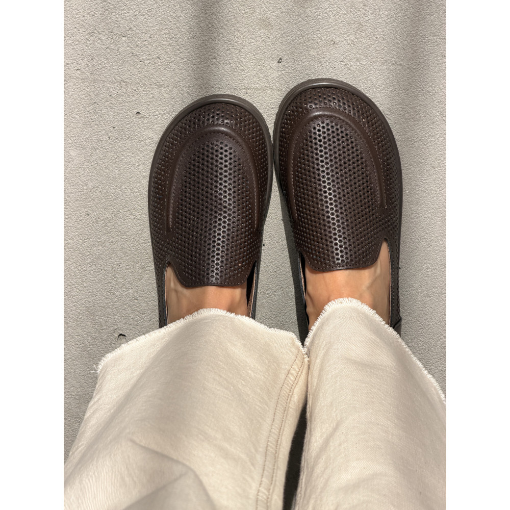 Лофери barefoot NikArt шкіряні коричневі з перфорацією та анатомічним носиком