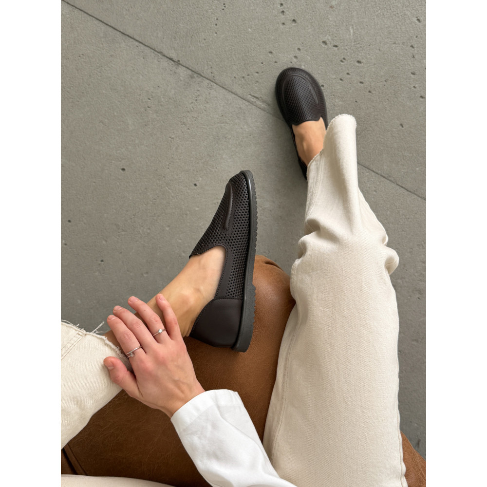 Лофери barefoot NikArt шкіряні коричневі з перфорацією та анатомічним носиком