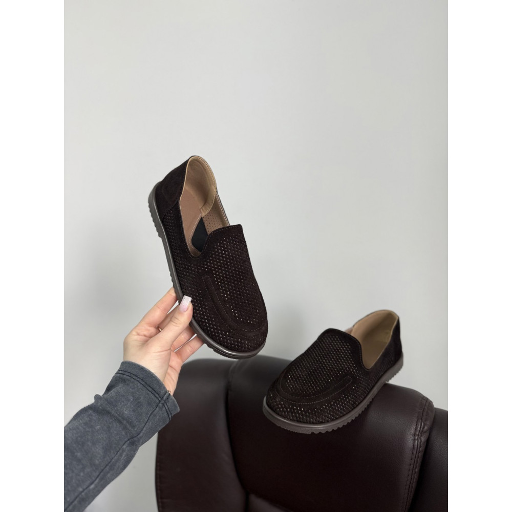 Лофери barefoot NikArt замшеві коричневі з перфорацією та анатомічним носком