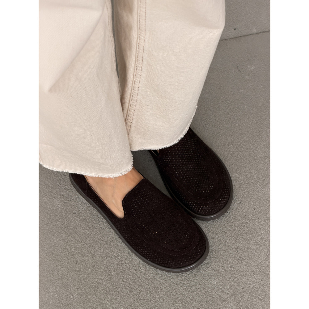 Лофери barefoot NikArt замшеві коричневі з перфорацією та анатомічним носком