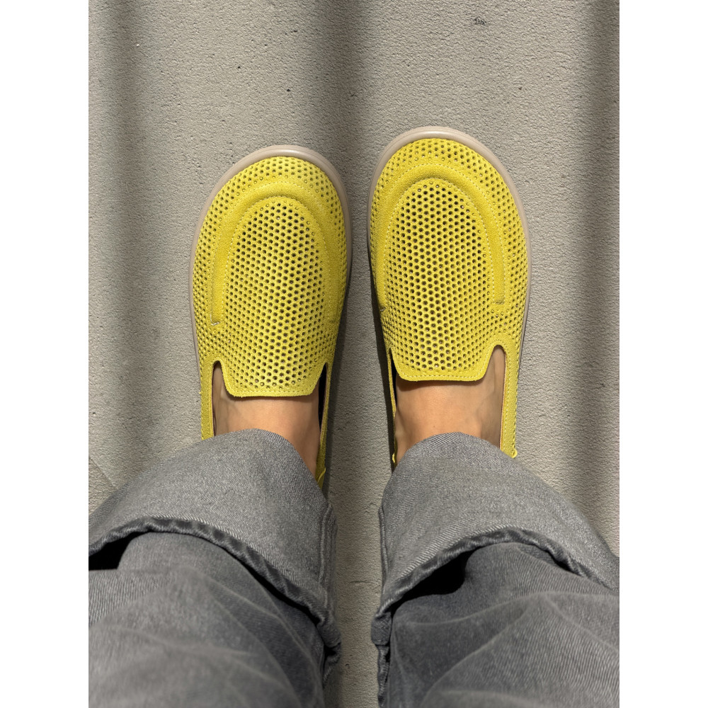 Лофери barefoot NikArt замшеві лаймові з анатомічним носком та перфорацією