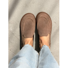 Лофери barefoot NikArt замшеві коричневі з перфорацією, анатомічний носик, термогума, Україна