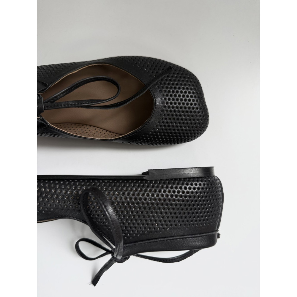 Балетки barefoot з перфорацією NikArt шкіряні чорні з натуральної шкіри