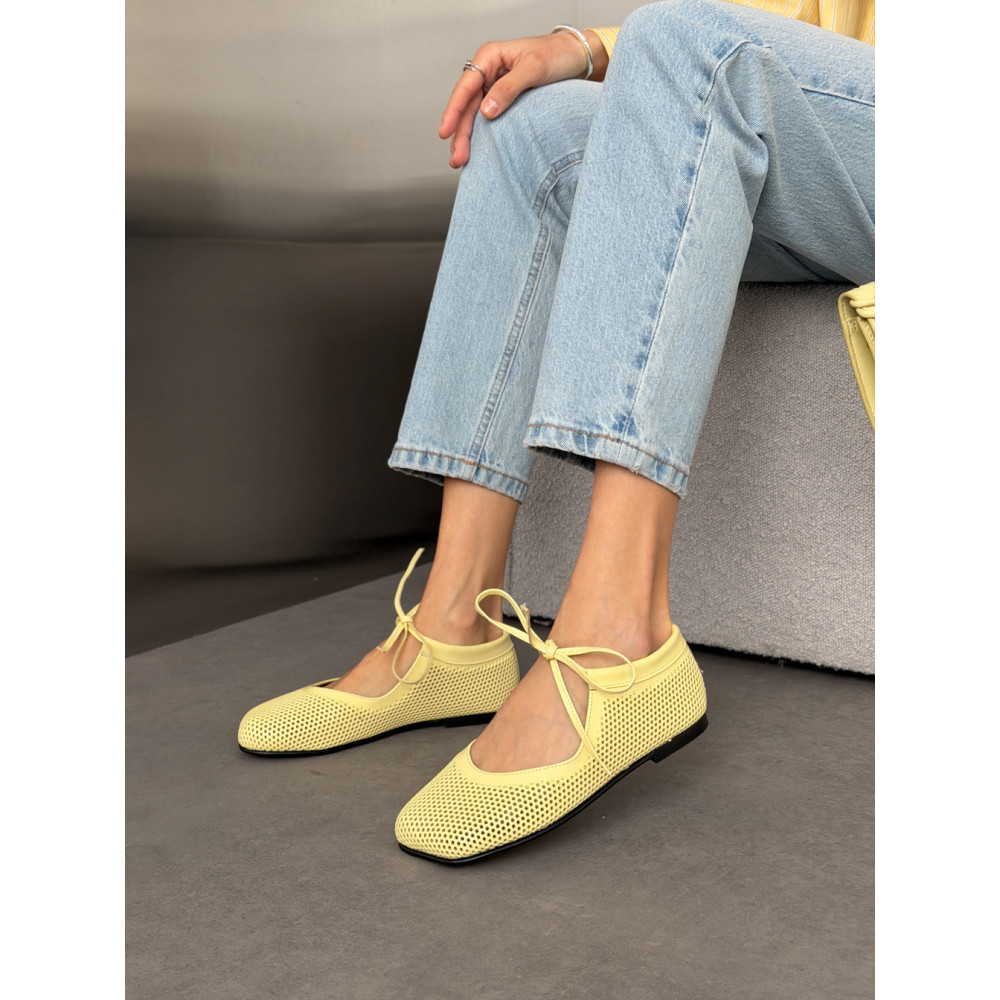 Балетки barefoot з перфорацією NikArt шкіряні жовті з натуральної шкіри