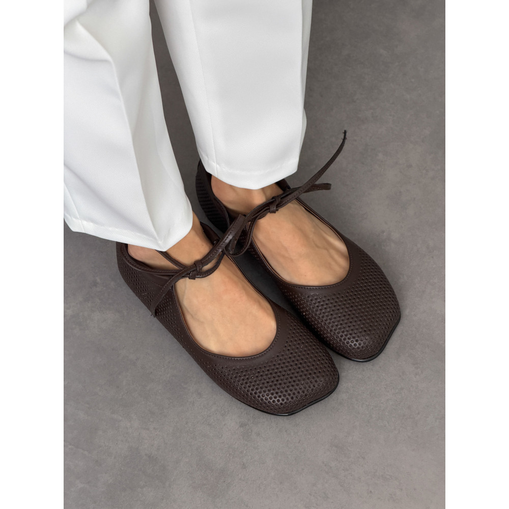 Балетки barefoot з перфорацією NikArt шкіряні коричневі з натуральної шкіри