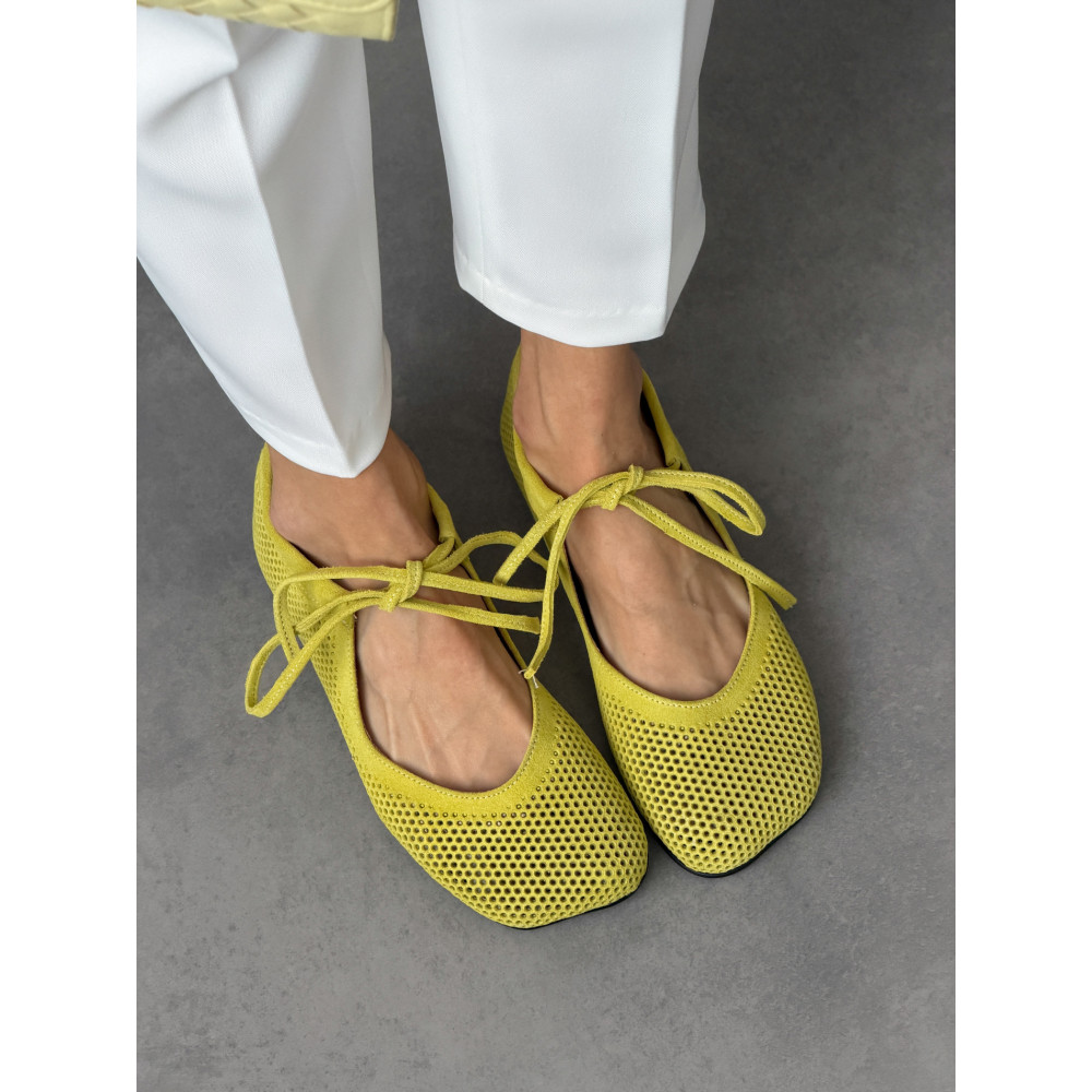 Балетки barefoot з перфорацією NikArt замшеві лаймові для середньої та широкої ноги