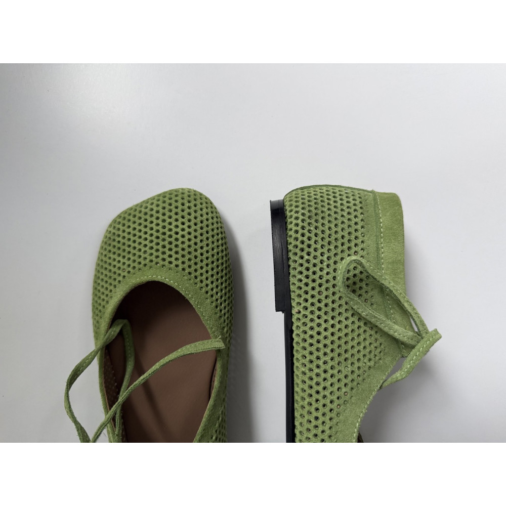 Балетки barefoot з перфорацією NikArt замшеві зелені з натуральної замші