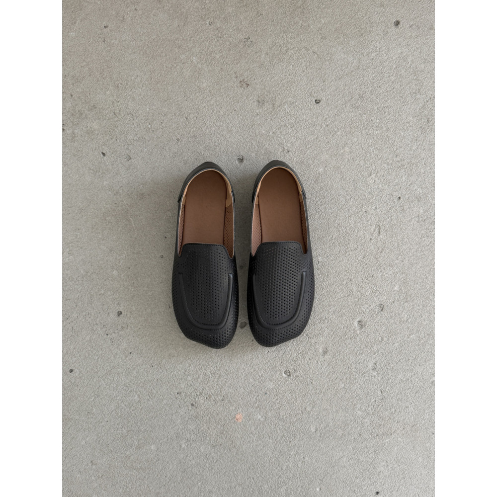 Жіночі лофери barefoot з перфорацією шкіряні чорні комфортні NikArt