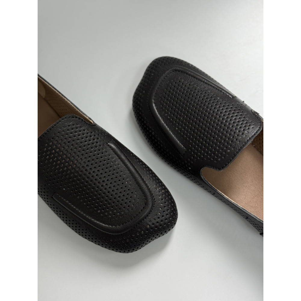 Жіночі лофери barefoot з перфорацією шкіряні чорні комфортні NikArt