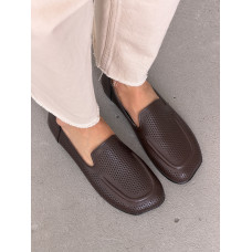 Жіночі лофери barefoot з перфорацією шкіряні коричневі від NikArt