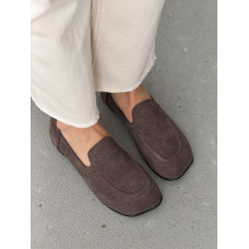 Жіночі лофери barefoot з перфорацією замшеві коричневі комфортні