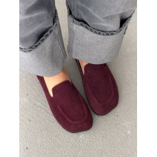 Жіночі лофери barefoot з перфорацією замшеві бордові комфортні та стильні