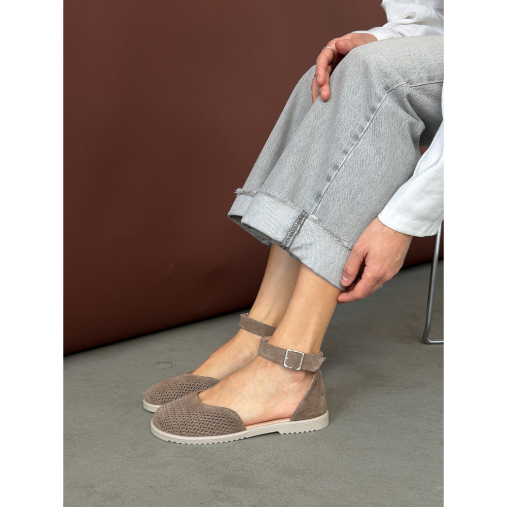 Жіночі босоніжки barefoot з натуральної замші коричневого кольору