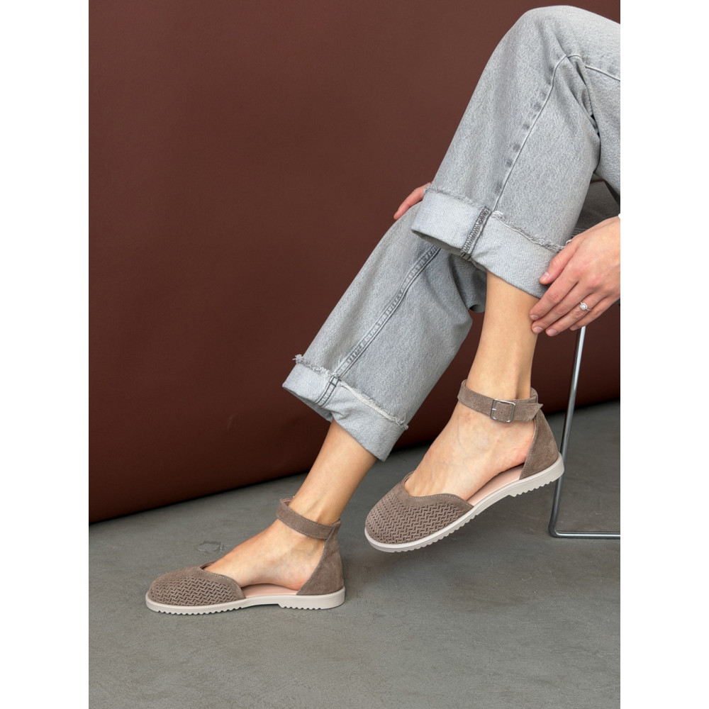 Жіночі босоніжки barefoot з натуральної замші коричневого кольору