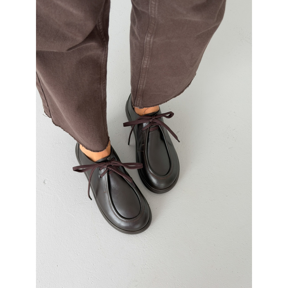 Утеплені лофери barefoot з анатомічно-розширеним мисом шкіряні коричневі