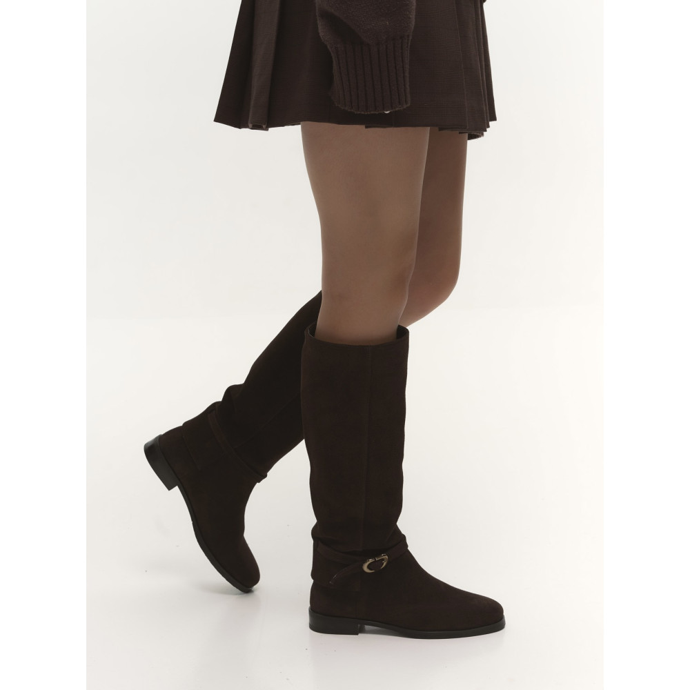 Жіночі чоботи Olli Shoes замшеві коричневі преміальної якості з регульованим ремінцем