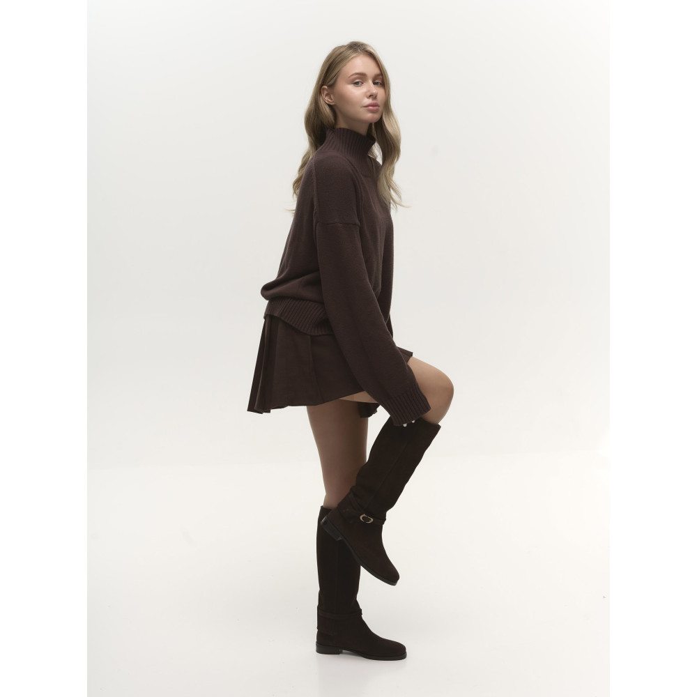Жіночі чоботи Olli Shoes замшеві коричневі преміальної якості з регульованим ремінцем