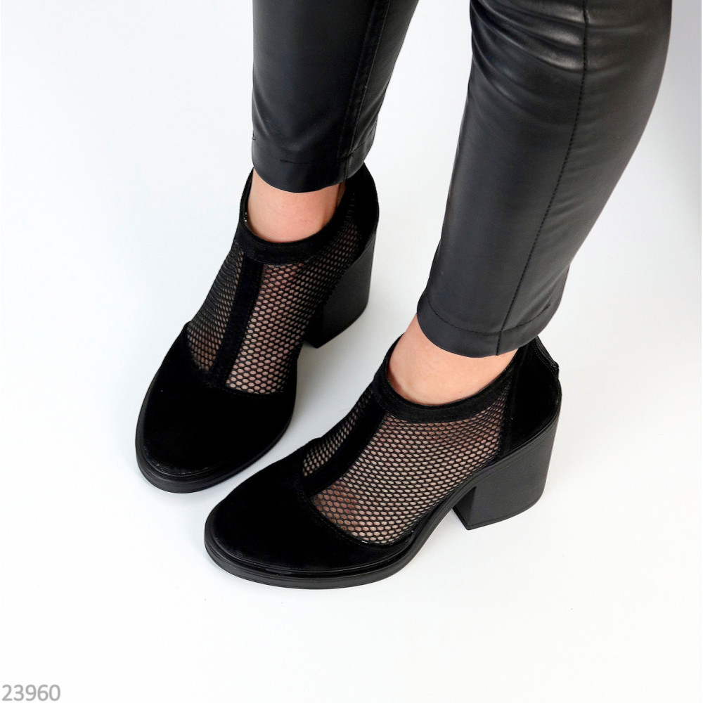 Шикарные весенне летние черные замшевые ботильоны натуральная замша + сетка