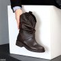 Удобные шоколадные полусапоги козаки натуральная кожа