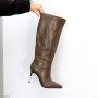 Элегантные высокие бежевые сапоги на шпильке цвет Taupe