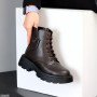 Универсальные кожаные ботинки берцы на флисе, цвет шоколад