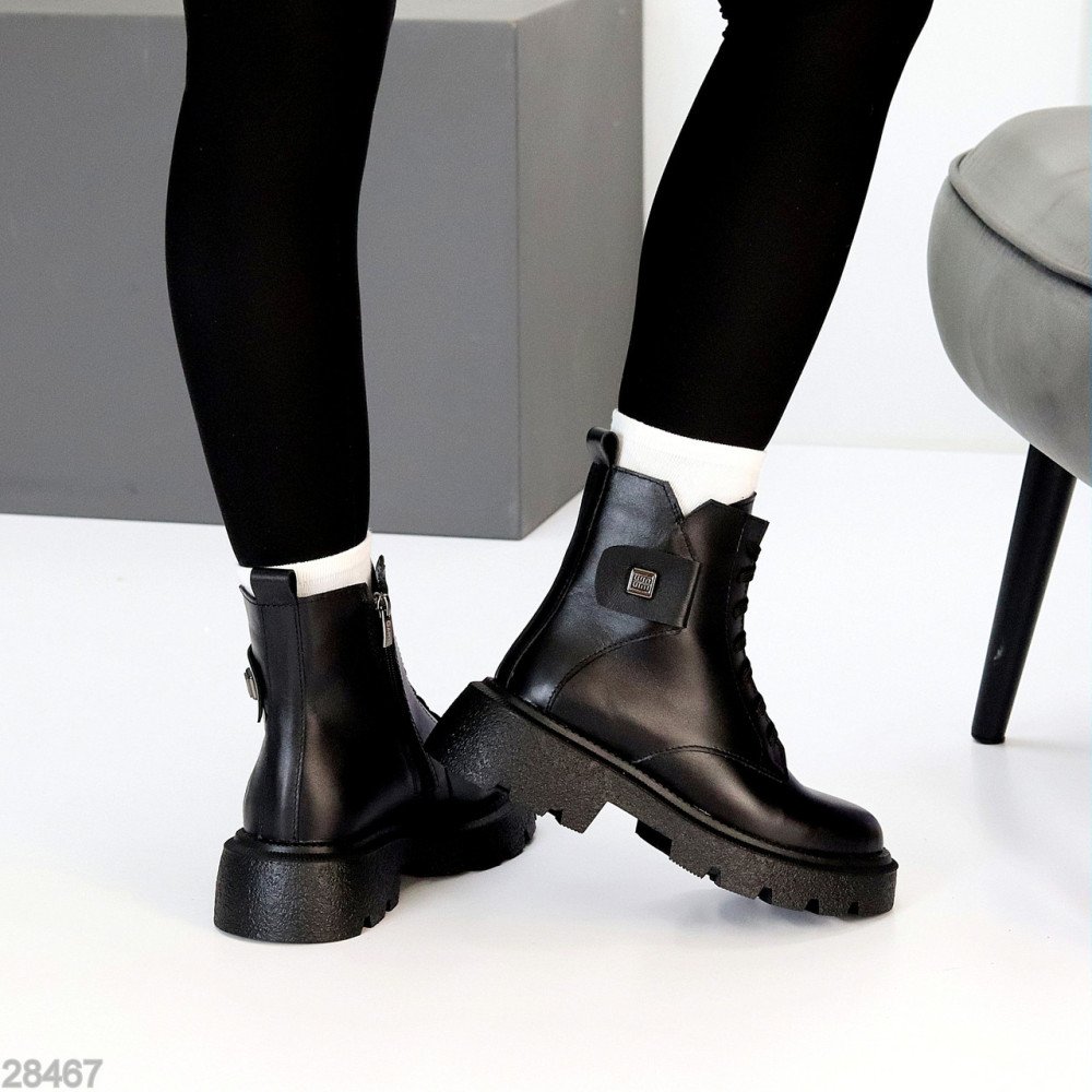Универсальные кожаные черные ботинки берцы на флисе