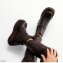 Модные зимние кожаные шоколадные ботинки челси на платформе