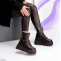 Модные зимние кожаные шоколадные ботинки челси на платформе