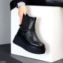 Модные зимние кожаные черные ботинки челси на платформе