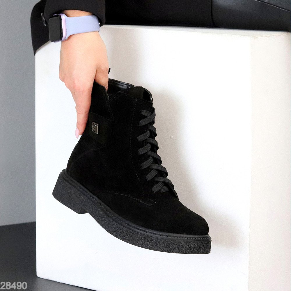 Базові повсякденні чорні замшеві ботинки низькі