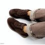 Замшевые шоколадные зимние ботинки молния+шнуровка