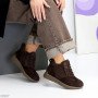 Замшевые шоколадные зимние ботинки молния+шнуровка