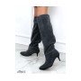 Зимові сірі замшеві сапоги без блискавки з підбором 45 см висоти